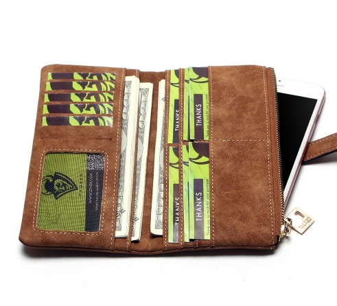 New Fashion Women Wallets Drawstring Nubuck Leather Zipper Wallet Women's Long Design Purse