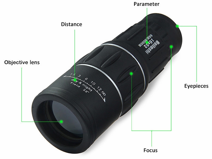 16 x 52 Dual Focus Monocular Spotting Telescope Zoom Optic Lens Binoculars Coating Lenses Hunting
