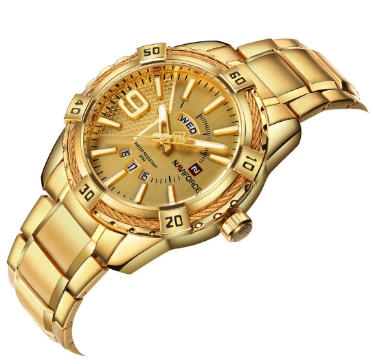 Luxury Brand Mens Sport Watch Gold Full Steel Quartz Watches Men Date Waterproof Military Clock Man