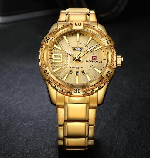 Luxury Brand Mens Sport Watch Gold Full Steel Quartz Watches Men Date Waterproof Military Clock Man