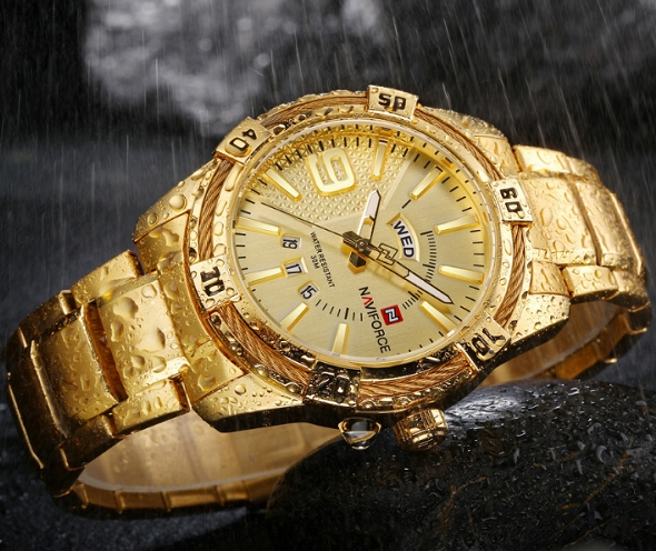 Luxury Brand Mens Sport Watch Gold Full Steel Quartz Watches Men Date Waterproof Military Clock Man