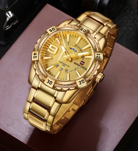 Luxury Brand Mens Sport Watch Gold Full Steel Quartz Watches Men Date Waterproof Military Clock Man