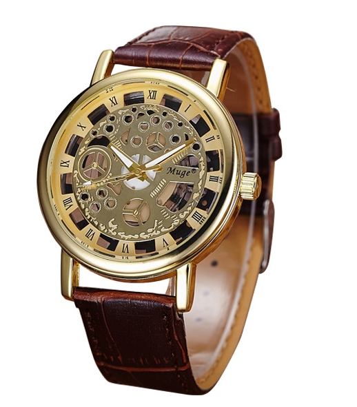 Luxury Fashion Casual Leather Men Skeleton Watch Women Dress Wristwatch Steel Quartz Hollow Watches