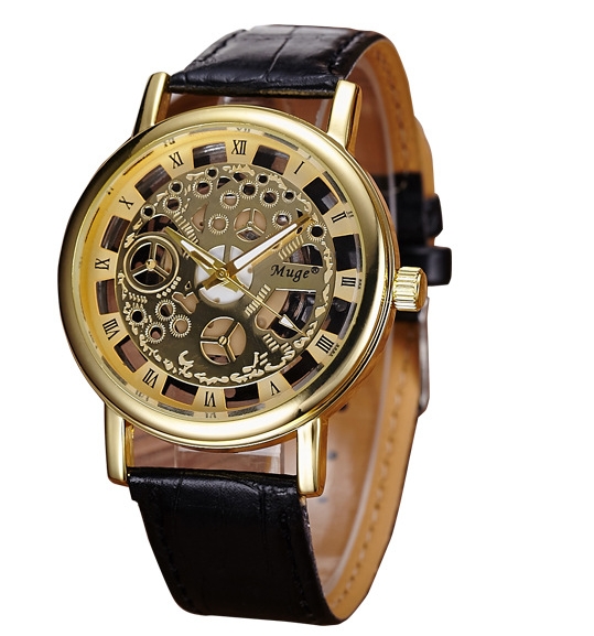 Luxury Fashion Casual Leather Men Skeleton Watch Women Dress Wristwatch Steel Quartz Hollow Watches