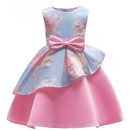 Spring Summer Irregular Skirt Print Children's Dresses Skirt Bow Dresses