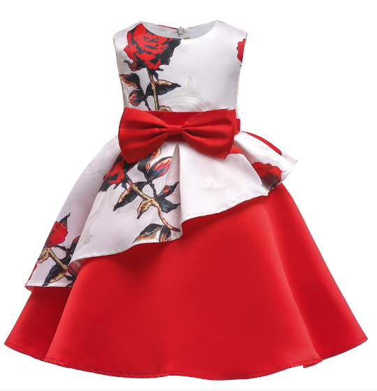 Spring Summer Irregular Skirt Print Children's Dresses Skirt Bow Dresses