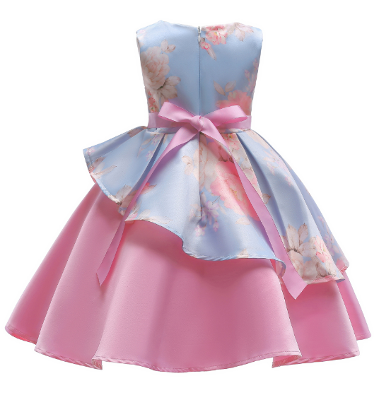 Spring Summer Irregular Skirt Print Children's Dresses Skirt Bow Dresses