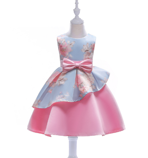 Spring Summer Irregular Skirt Print Children's Dresses Skirt Bow Dresses