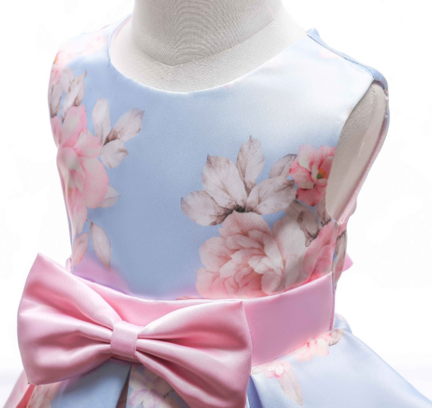 Spring Summer Irregular Skirt Print Children's Dresses Skirt Bow Dresses