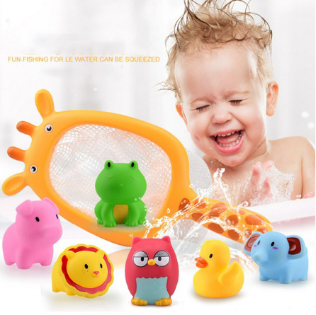 7PCS Fishing Toys Network Bag Pick Up Kids Toy Swimming Paly Water Bath Doll Water Spray Bath Toys