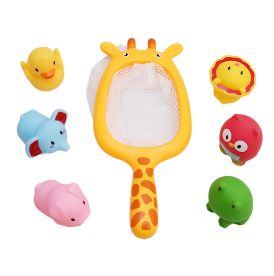 7PCS Fishing Toys Network Bag Pick Up Kids Toy Swimming Paly Water Bath Doll Water Spray Bath Toys