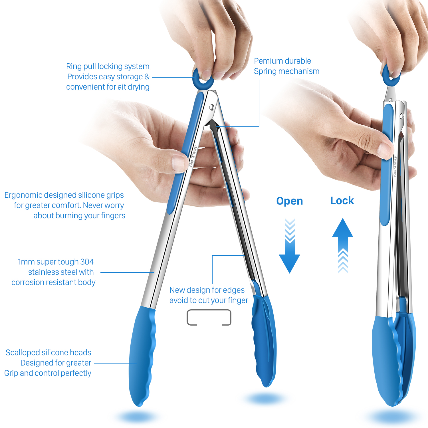 Food Tongs with Silicone Tip,Multi-functional Gripper for Cooking, Barbecue, Salad, Grilling, Frying