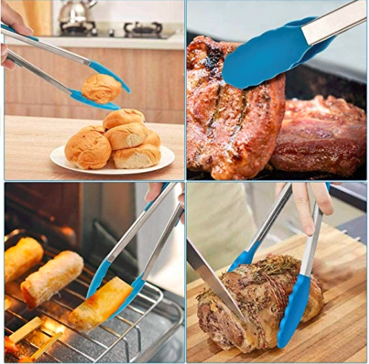 Food Tongs with Silicone Tip,Multi-functional Gripper for Cooking, Barbecue, Salad, Grilling, Frying
