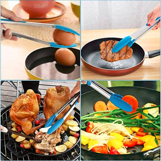 Food Tongs with Silicone Tip,Multi-functional Gripper for Cooking, Barbecue, Salad, Grilling, Frying
