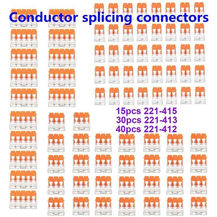 85Pcs 221-412 221-413 221-415 Reusable Spring Lever Terminal Block Electric Cable Connector