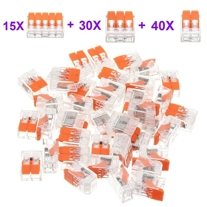 85Pcs 221-412 221-413 221-415 Reusable Spring Lever Terminal Block Electric Cable Connector
