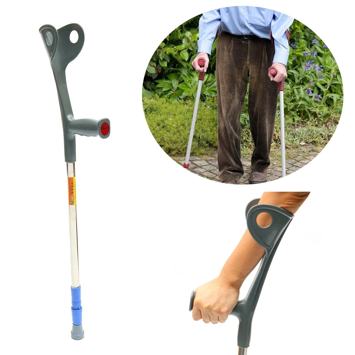 37'' Walking Aid Forearm Crutch Adjustable Height Disability Arm Cuff Crutches Stick