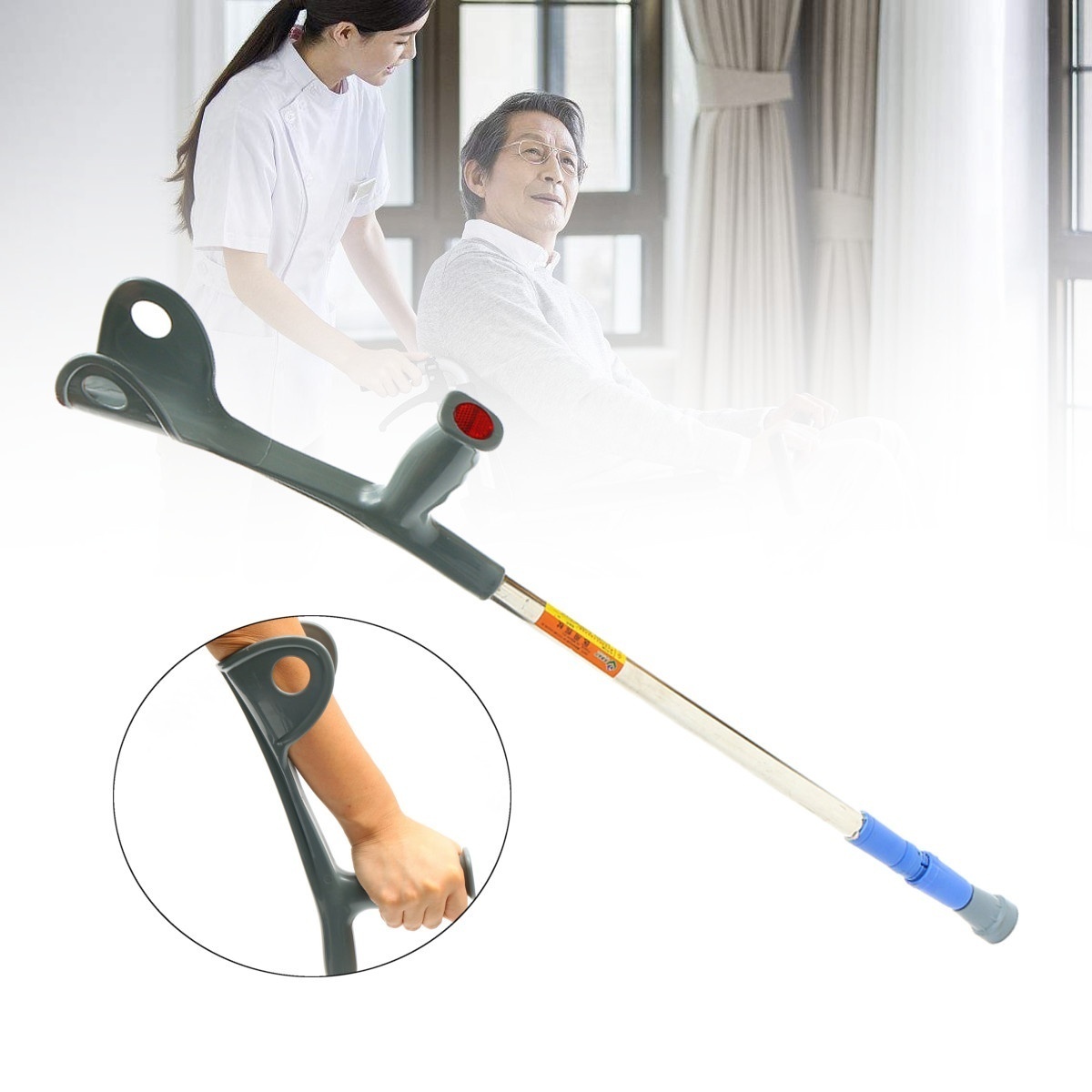 37'' Walking Aid Forearm Crutch Adjustable Height Disability Arm Cuff Crutches Stick