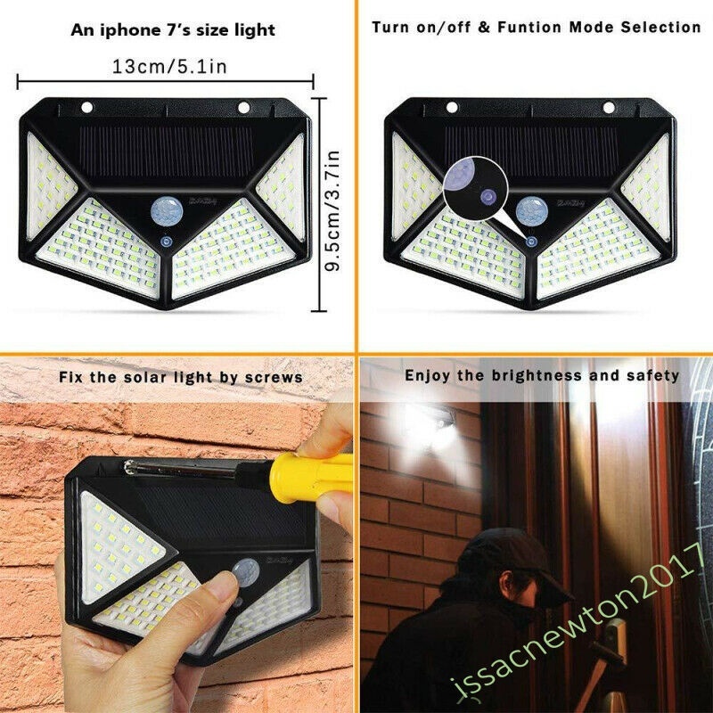 New 100 LED Solar Power PIR Motion Sensor Wall Light Outdoor Garden Lamp Waterproof#