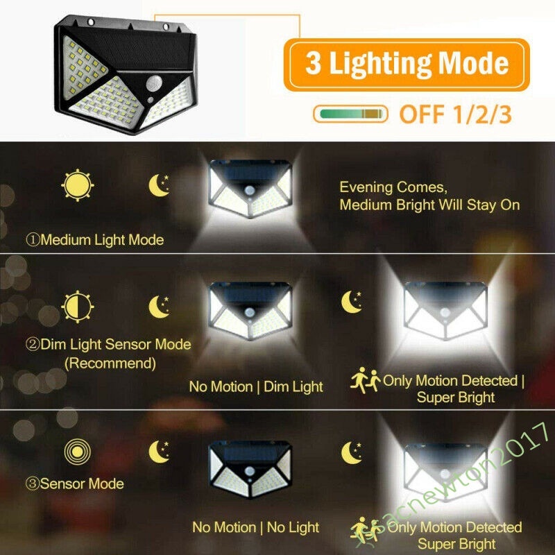 New 100 LED Solar Power PIR Motion Sensor Wall Light Outdoor Garden Lamp Waterproof#