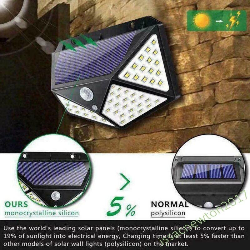 New 100 LED Solar Power PIR Motion Sensor Wall Light Outdoor Garden Lamp Waterproof#