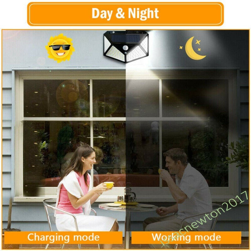 New 100 LED Solar Power PIR Motion Sensor Wall Light Outdoor Garden Lamp Waterproof#