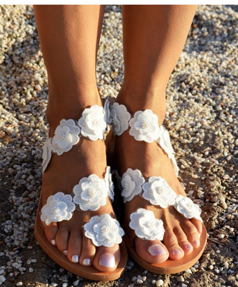 2021 Flowers Bohemia Style Sandals for Women Summer Flat Beach Flip Flops Plus Size 35-43