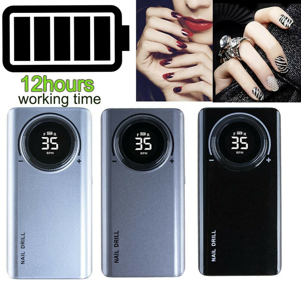 35000RPM Rechargeable Electric Nail Drill File Machine Cordless LCD Power Bank
