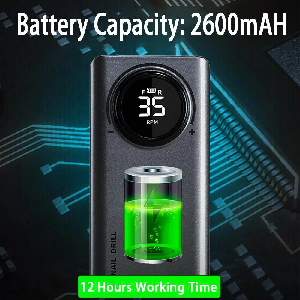 35000RPM Rechargeable Electric Nail Drill File Machine Cordless LCD Power Bank view 5