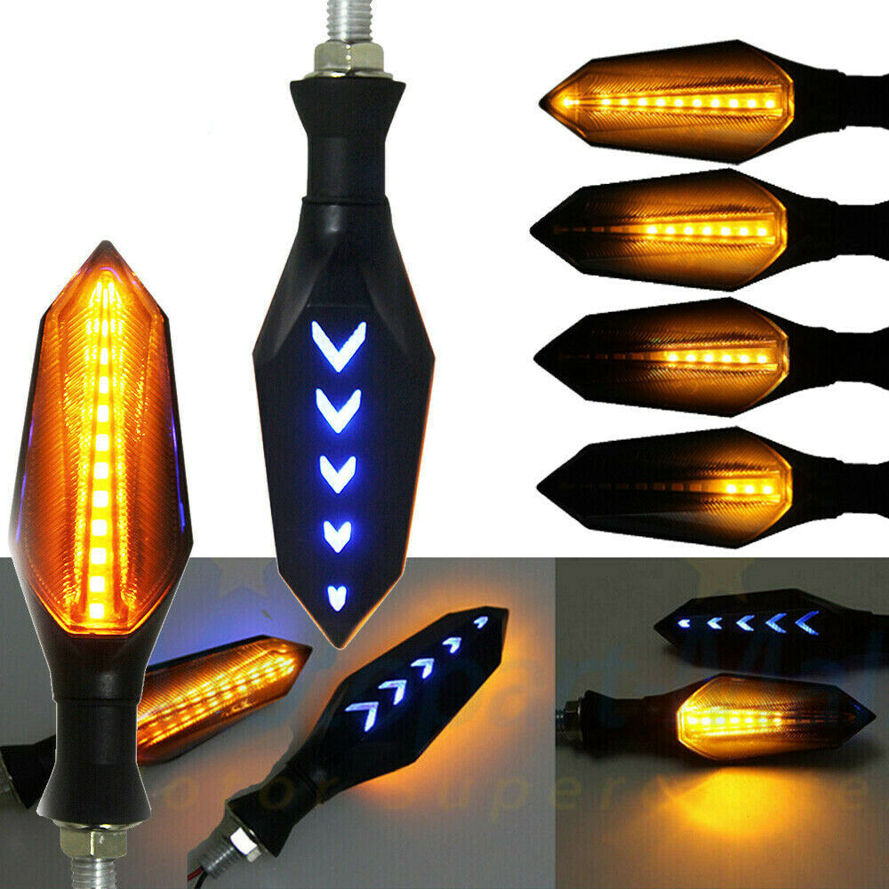 Motorcycle LED Turn Signals Lamp Amber Brake Lights Two Side Sequential Flowing