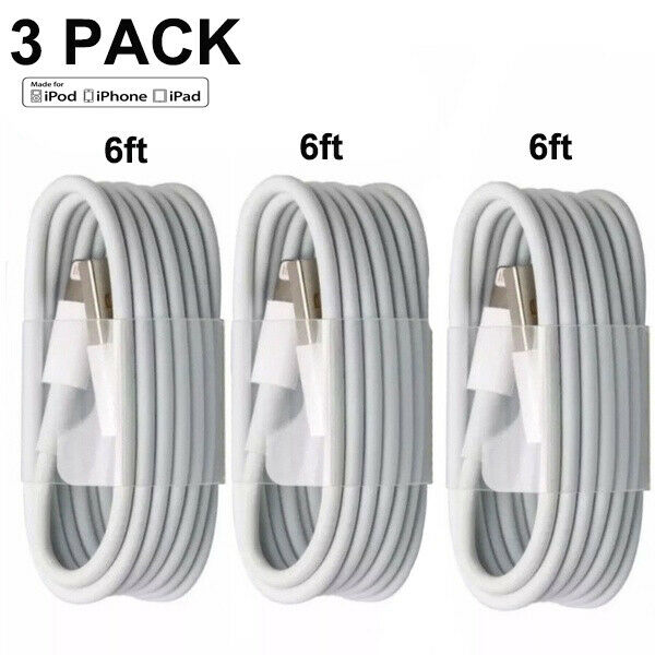 3 Pack 6ft USB data charger cable for Apple iPhone 5 S 6 7 8 x plus-