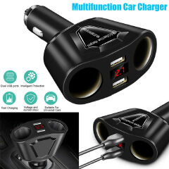 Automobile LCD Cigarette Lighter Socket Splitter Dual USB Charger Power Adapter DC 12V