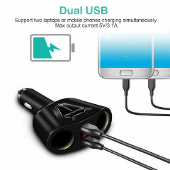 Automobile LCD Cigarette Lighter Socket Splitter Dual USB Charger Power Adapter DC 12V