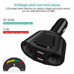Automobile LCD Cigarette Lighter Socket Splitter Dual USB Charger Power Adapter DC 12V
