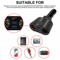Automobile LCD Cigarette Lighter Socket Splitter Dual USB Charger Power Adapter DC 12V
