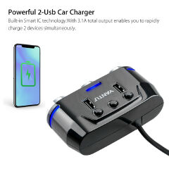 12V 3-channel automobile cigarette lighter socket splitter dual USB charger power adapter-