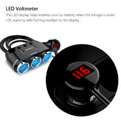 12V 3-channel automobile cigarette lighter socket splitter dual USB charger power adapter-