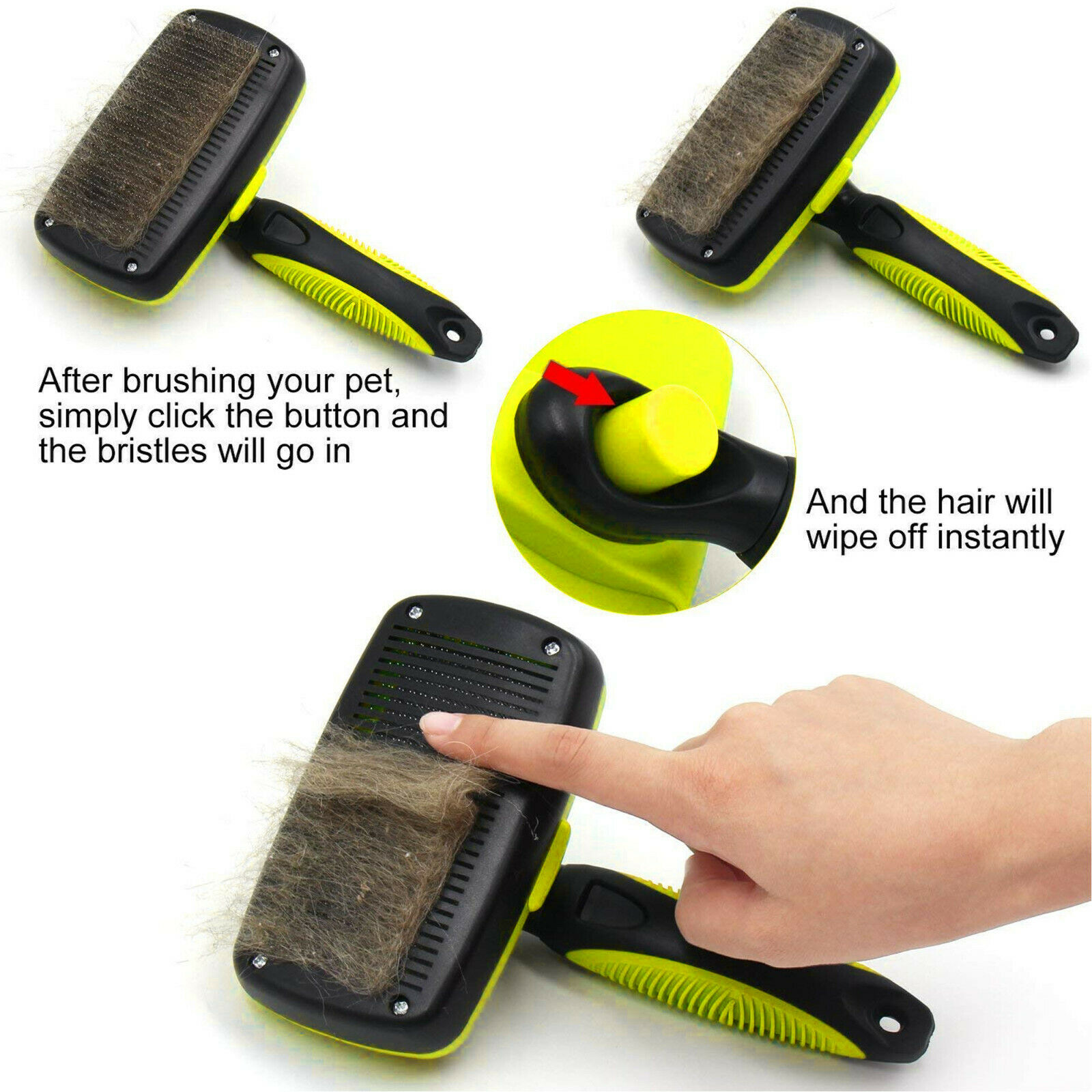 SELF CLEANING PET DOG CAT SLICKER BRUSH GROOMING FOR MEDIUM AND LONG HAIR PETS