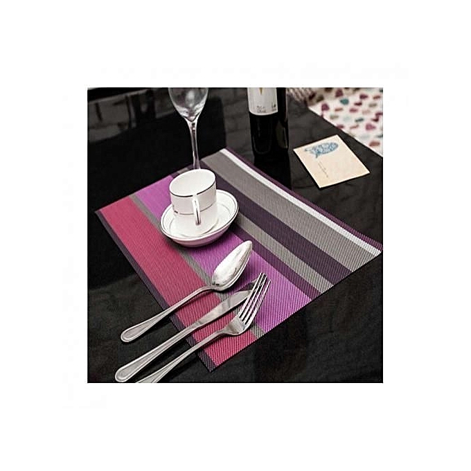 Kitchen Table Mat - 45cm x 32cm - 6Pcs - Stripped Purple