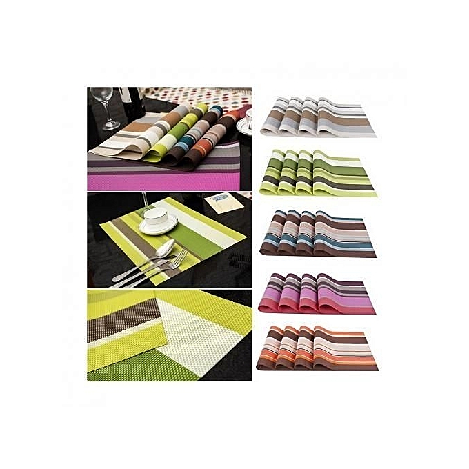 Kitchen Table Mat - 45cm x 32cm - 6Pcs - Stripped Purple