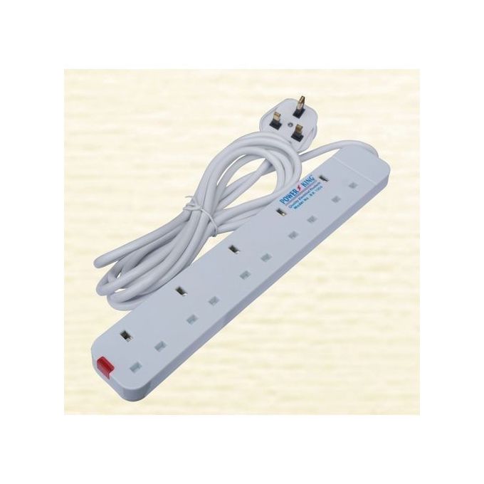 Power King Heavy Duty Extension Cable - 5 Way - White.