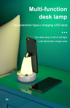 Night usb lighting touch sensor lamp stand charger with apple lightning micro type-c interfaces