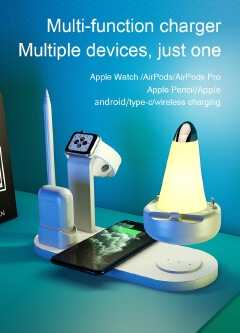 Night usb lighting touch sensor lamp stand charger with apple lightning micro type-c interfaces