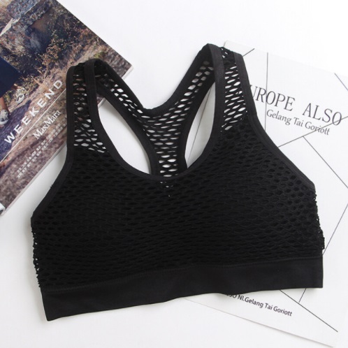 Breathable Mesh Sport Bra Top Women Hollow Out Cross Shockproof Push Up Yoga Bras For Running Gym