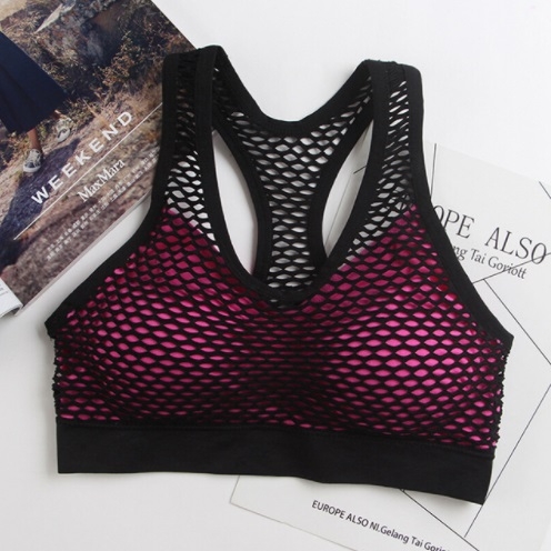 Breathable Mesh Sport Bra Top Women Hollow Out Cross Shockproof Push Up Yoga Bras For Running Gym
