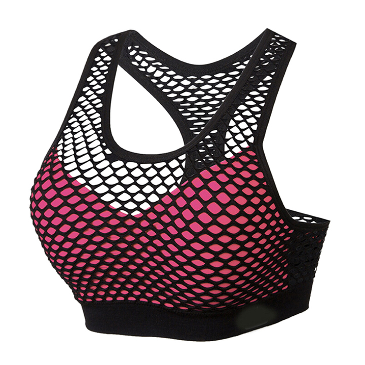 Breathable Mesh Sport Bra Top Women Hollow Out Cross Shockproof Push Up Yoga Bras For Running Gym