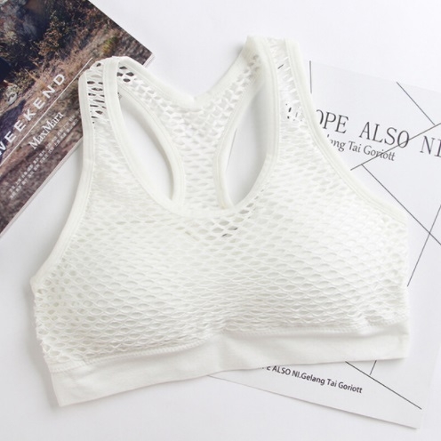 Breathable Mesh Sport Bra Top Women Hollow Out Cross Shockproof Push Up Yoga Bras For Running Gym