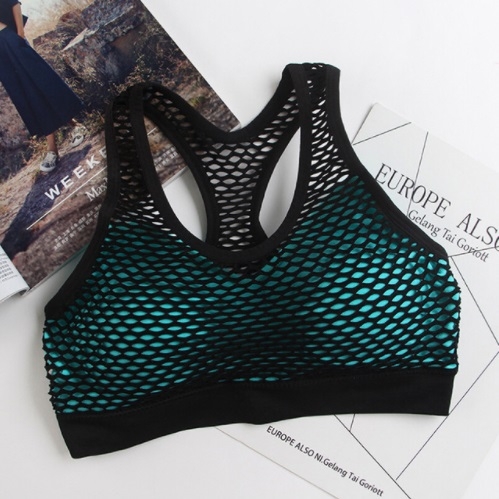 Breathable Mesh Sport Bra Top Women Hollow Out Cross Shockproof Push Up Yoga Bras For Running Gym