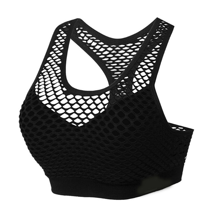 Breathable Mesh Sport Bra Top Women Hollow Out Cross Shockproof Push Up Yoga Bras For Running Gym