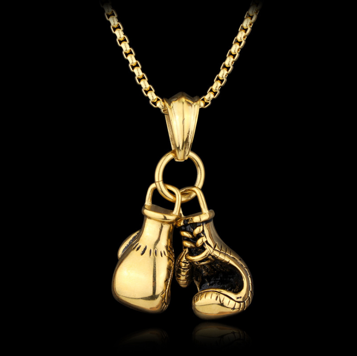 Men Necklace Gold Color Stainless Steel Hip Hop Chain Pair Boxing Glove Pendant Charm Fashion